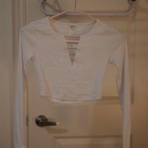 Garage White Long-Sleeve Top with Rhinestone Detail